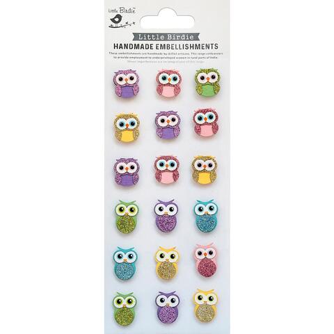 Mini Glitter Owls Embellishments