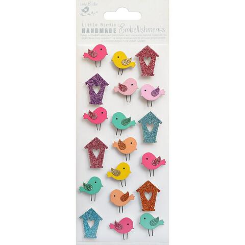 Mini Glitter Birds & Birdhouse Embellishments